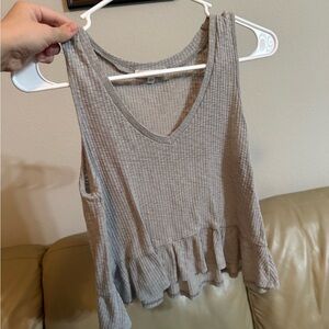 Gray Sleeveless Ruffle Hem Top